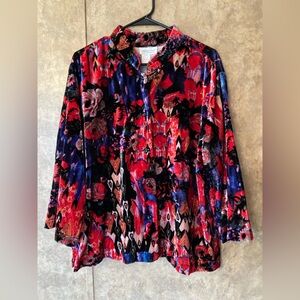 Coldwater Creek Tunic Velour Jacket Top Blouse Artsy Boho Tunic 3/4 Sleeves XL